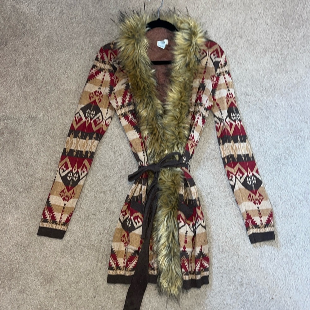 Western print cardigan